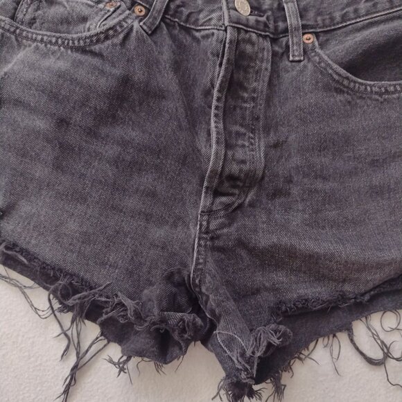 Agolde Parker Shorts 29 Washed Black Fray Rigid Denim Distressed Short Cutoffs - Picture 7 of 10
